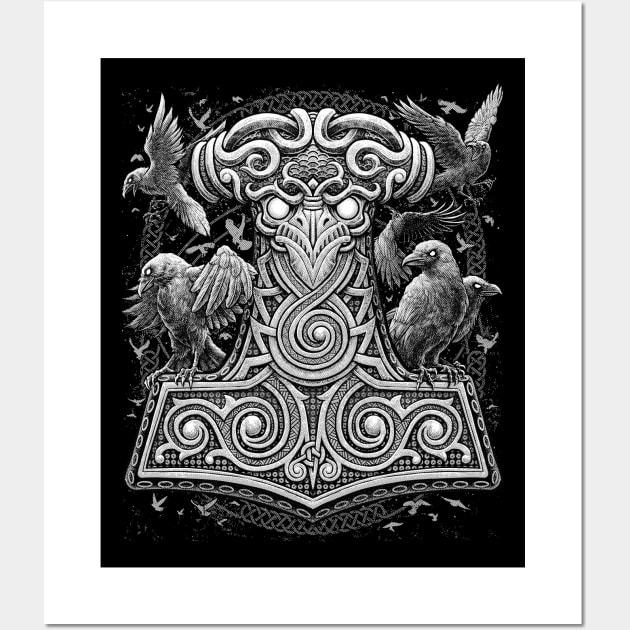 Viking Mjolnir Thors Raven Hammer Norse Pagan Knotwork Ravens Wall Art by Blue Pagan